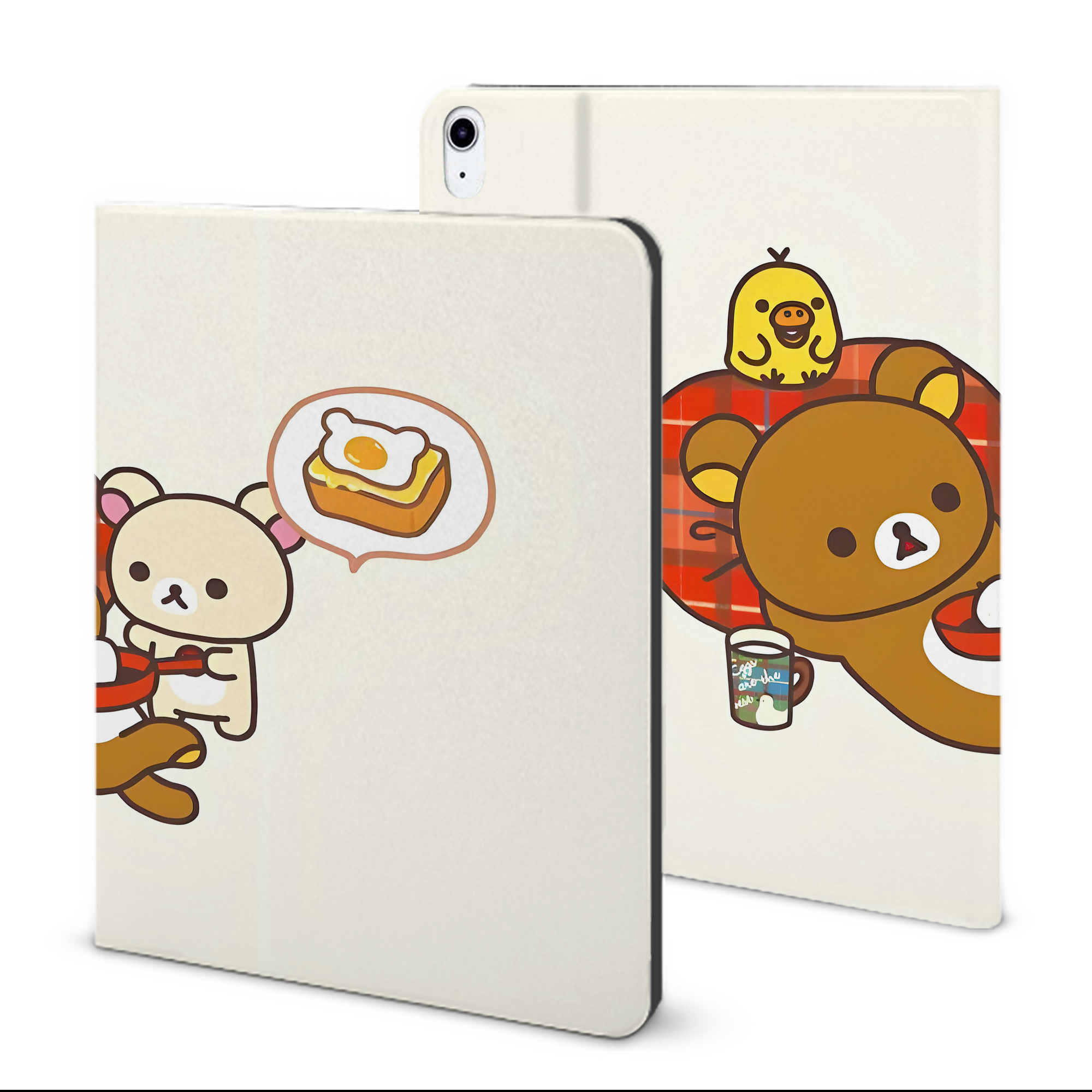 （画像用） リラックマ リラックマ キイロイトリ Rilakkuma Korilakkuma Kiiroitori IPad ケース ブック型 PUレザー TPU 耐衝撃 軽量 薄型 ペン収納なし 全面保護 IPad 各モデル対応